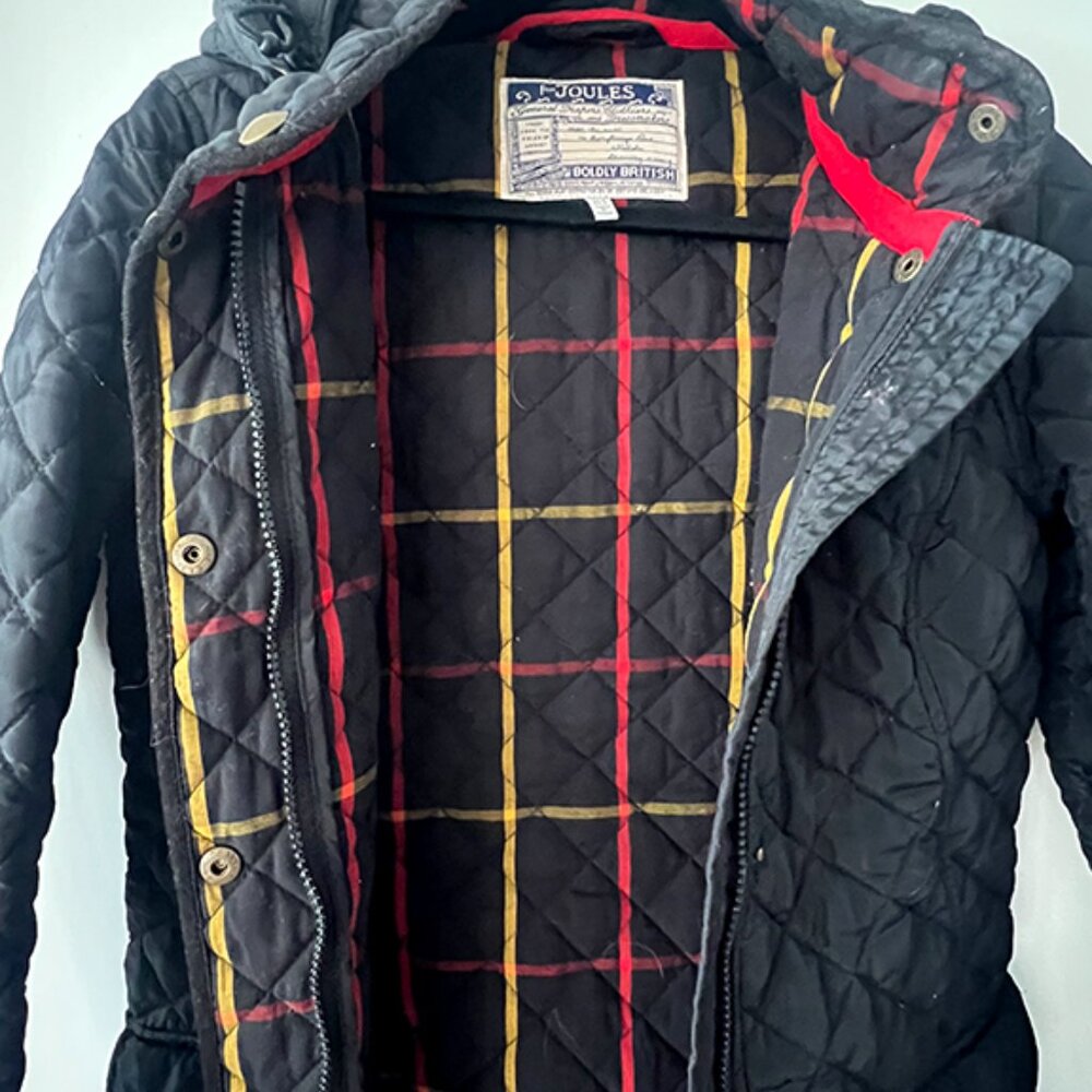 Joules Marcotte Quilted Jacket with Plaid Interior - Size 4